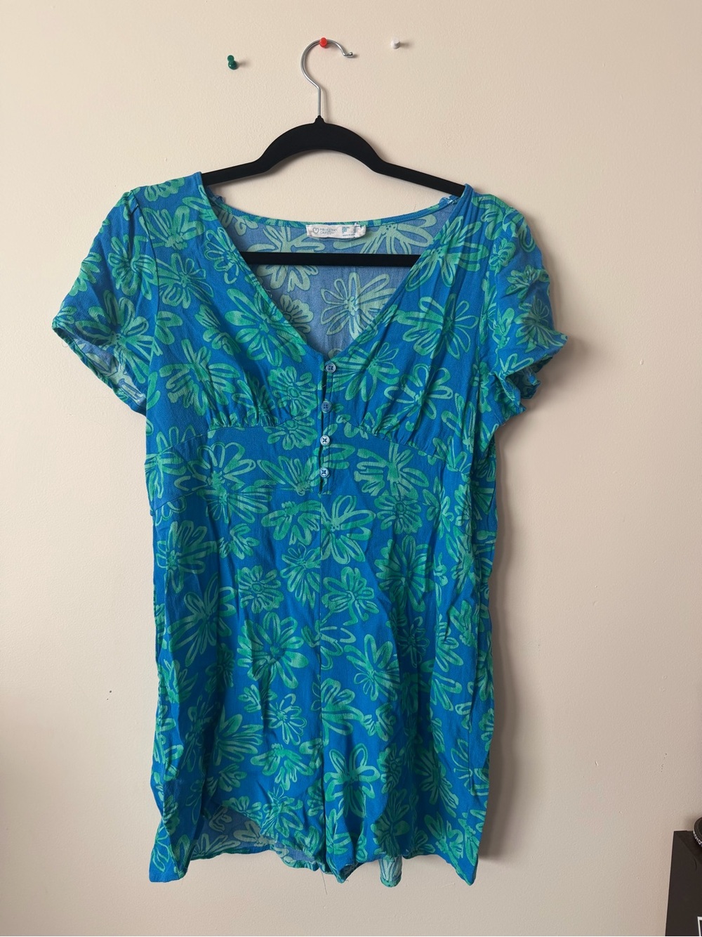 Primark Blue and Teal Floral V-Neck Romper